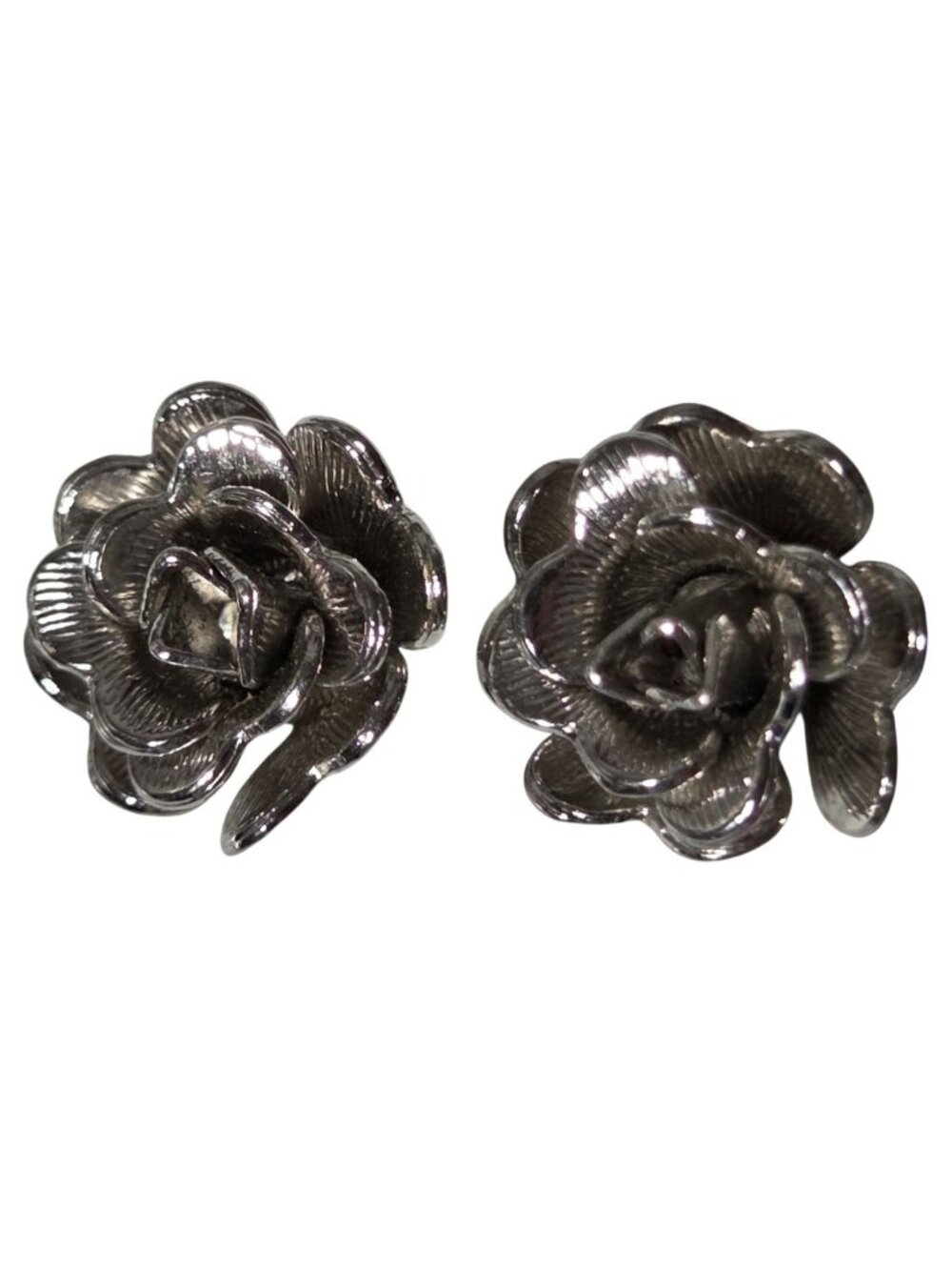 Vintage Rose Shaped Stud Earrings Silver Tone Classic Minimalist Retro Jewelry